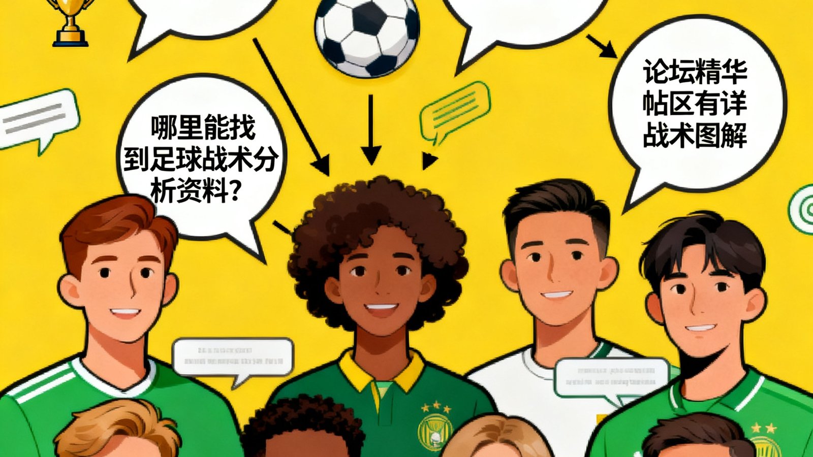 足球吧FAQ常见问题解答插图，包含用户头像与问答气泡，代表活跃互助社区